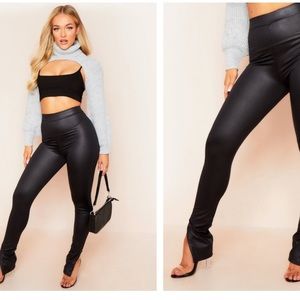 Faux Leather Split Hem Pants